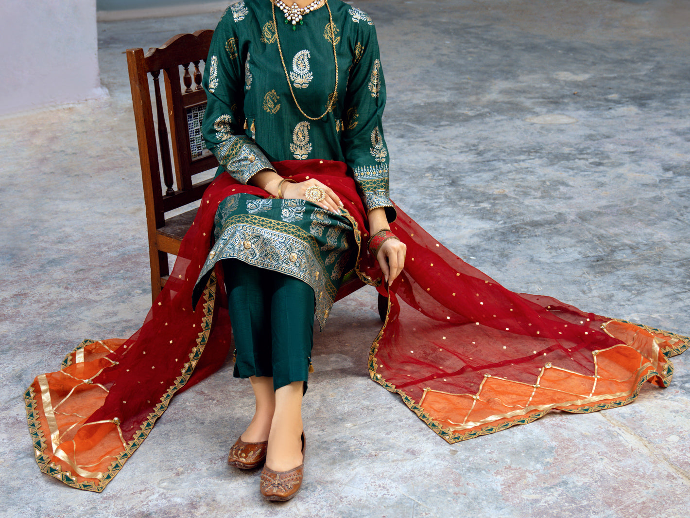 Green Silk 3Pc Stitched - ALP-3PS-1195