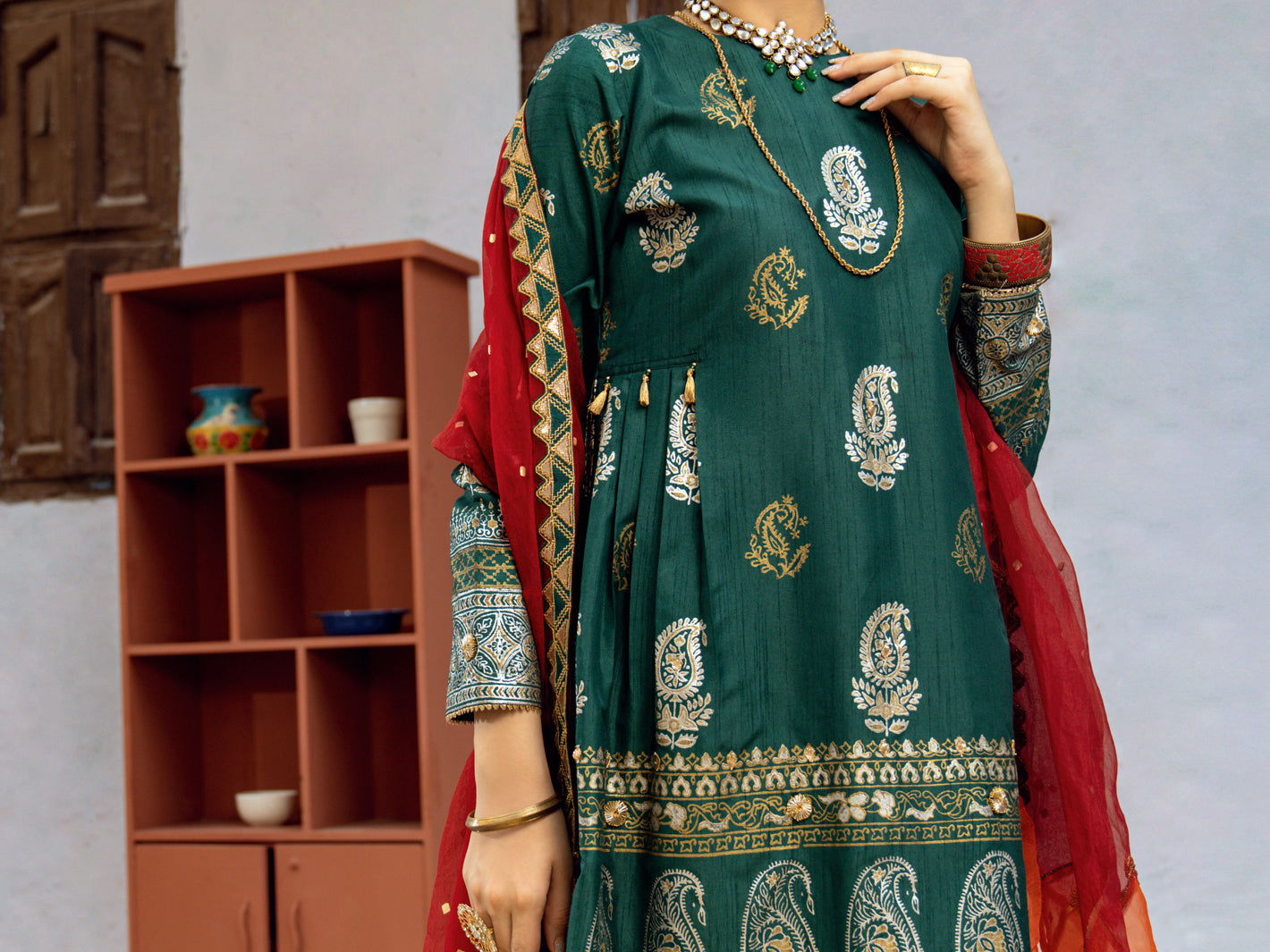 Green Silk 3Pc Stitched - ALP-3PS-1195
