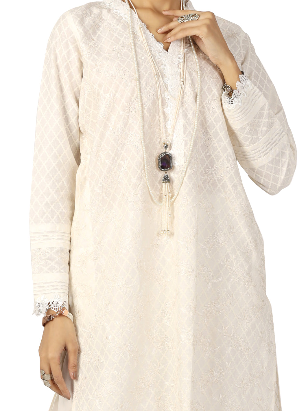 White 2Pc Stitched - AL-2PS-LKS-771