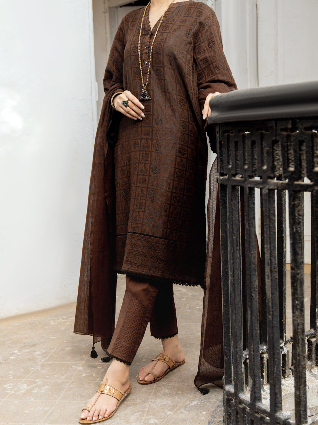 Brown Jacquard 3Pc Unstitched - ALP-3PS-1170