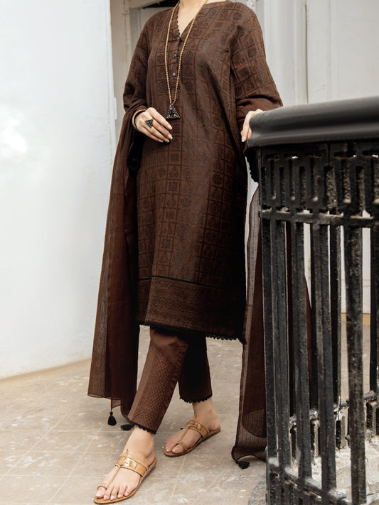 Brown Jacquard 3Pc Unstitched - ALP-3PS-1170
