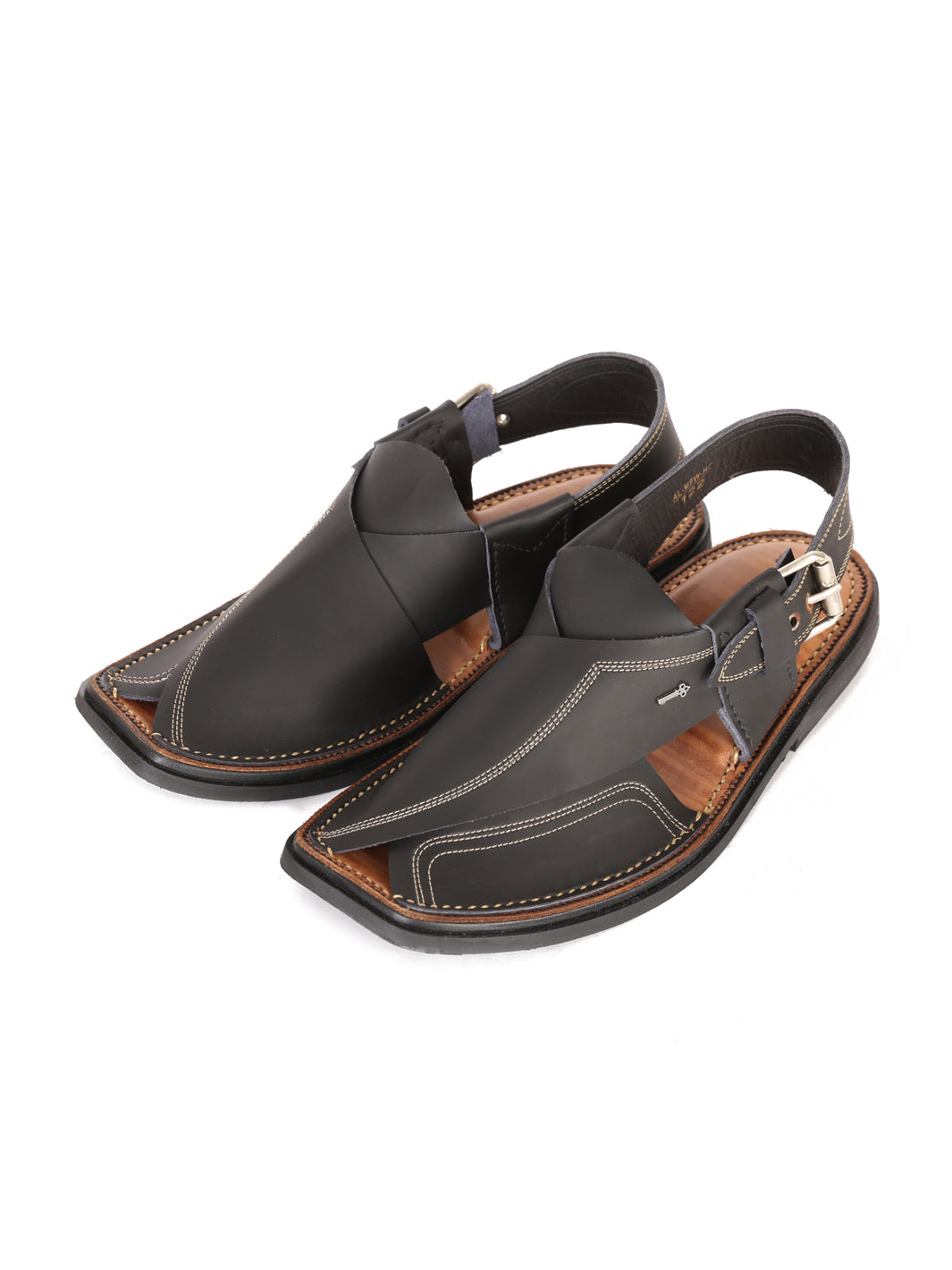 Black Leather Peshawari Chappal - AL-MFW-HC-122