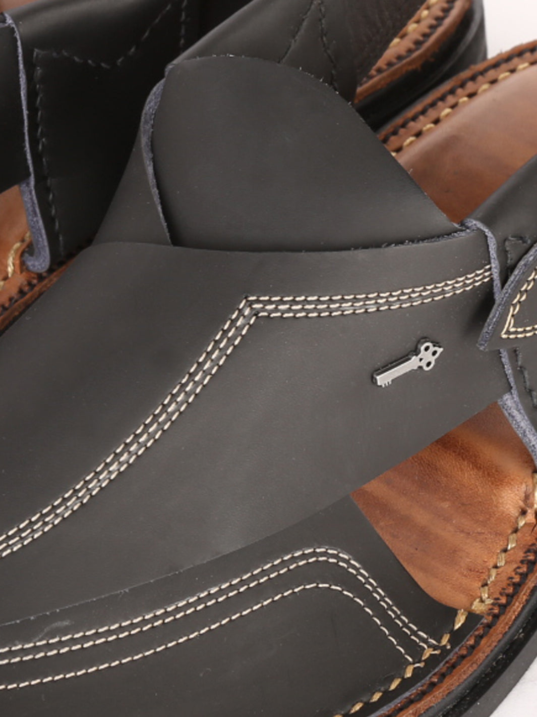 Black Leather Peshawari Chappal - AL-MFW-HC-122