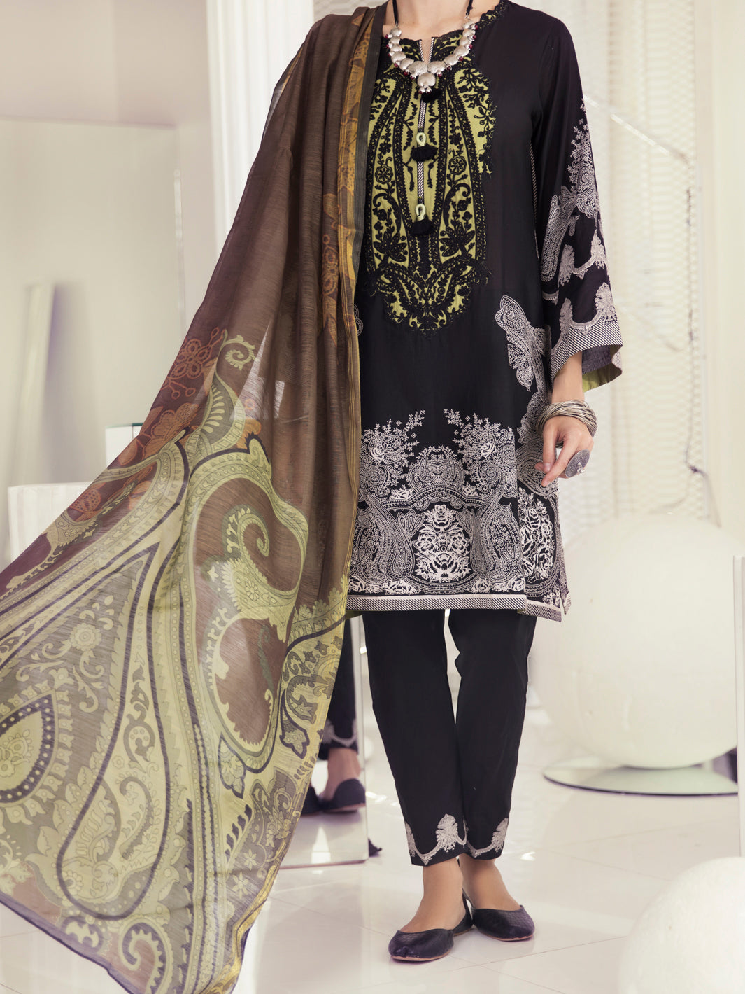 Black Lawn 3 Piece Stitched - ALP-3PS-1237