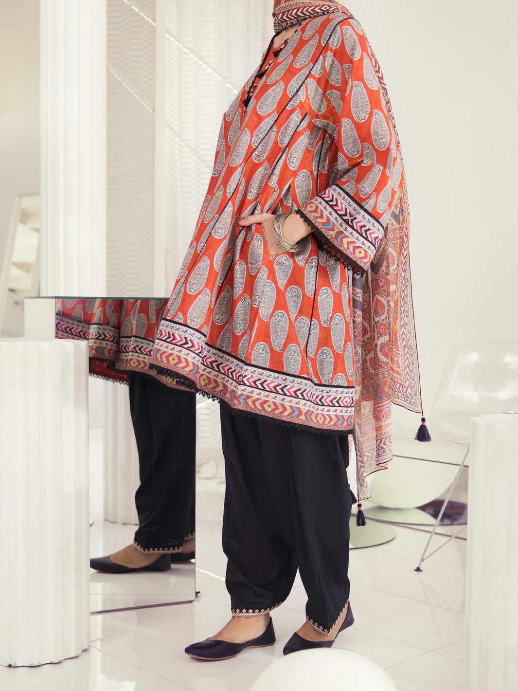 Orange Lawn 3Pc Unstitched - ALP-3PS-1238