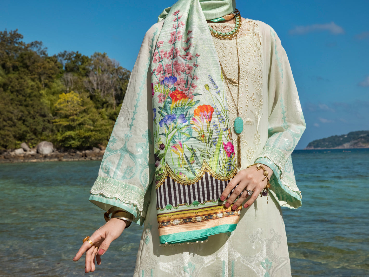 Sage Green Jacquard 3 Piece Stitched - ALP-3PS-1252