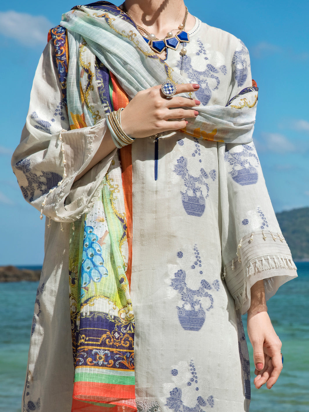 Ice Blue Cotton Jacquard 3 Piece Unstitched - ALP-3PS-1253