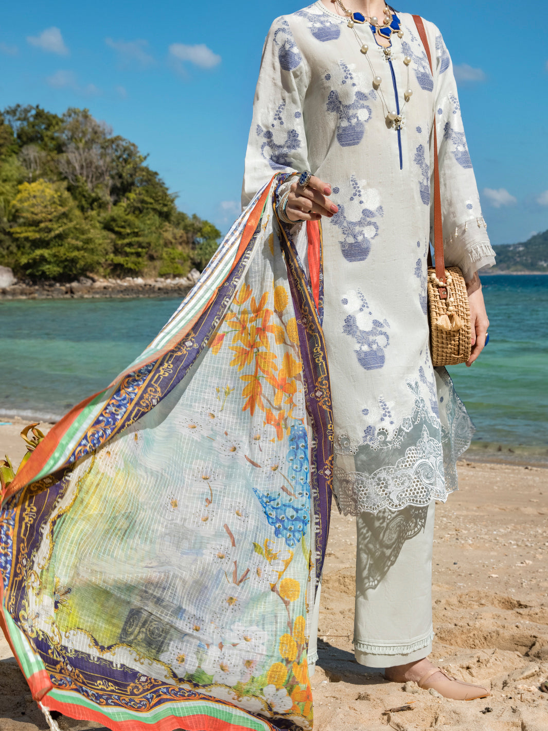 Ice Blue Cotton Jacquard 3 Piece Unstitched - ALP-3PS-1253