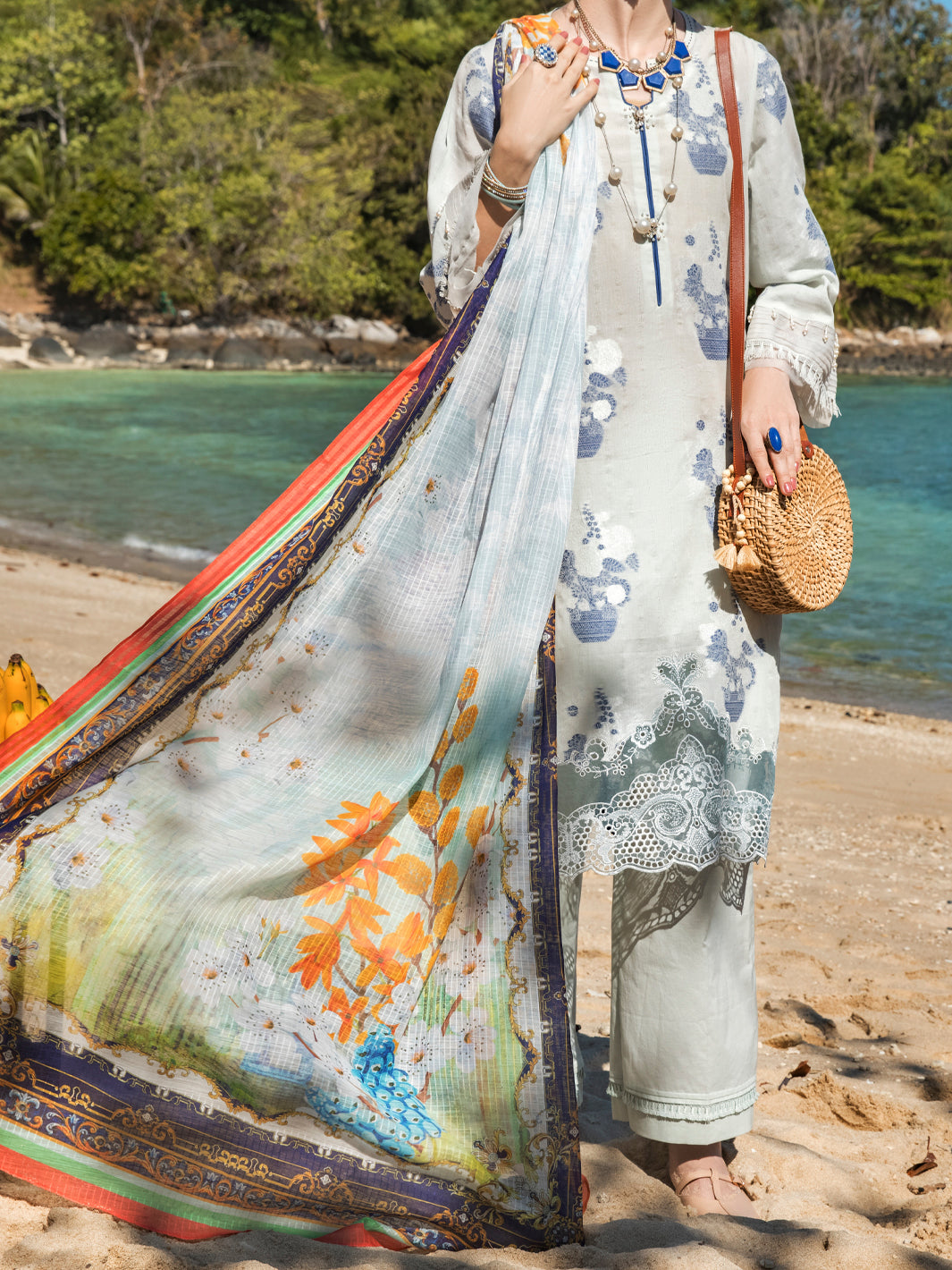 Ice Blue Cotton Jacquard 3 Piece Unstitched - ALP-3PS-1253