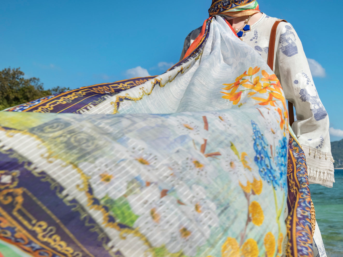 Ice Blue Cotton Jacquard 3 Piece Unstitched - ALP-3PS-1253