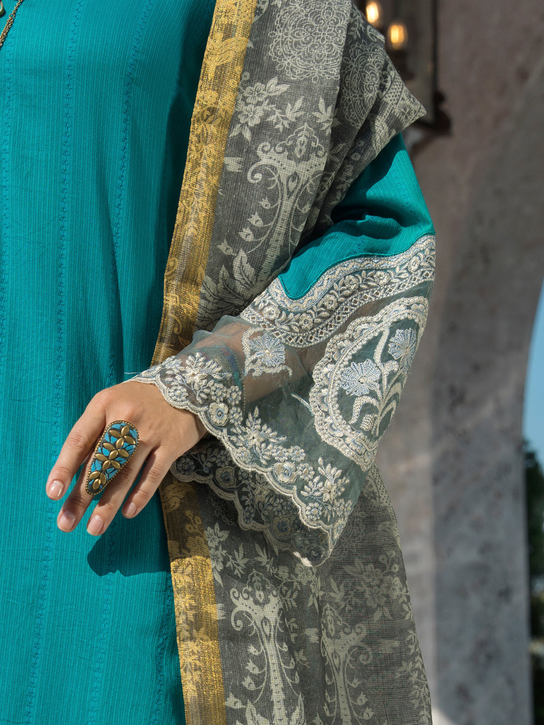 Sea Blue Nino Kara 3 Piece Unstitched - ALP-3PS-1256