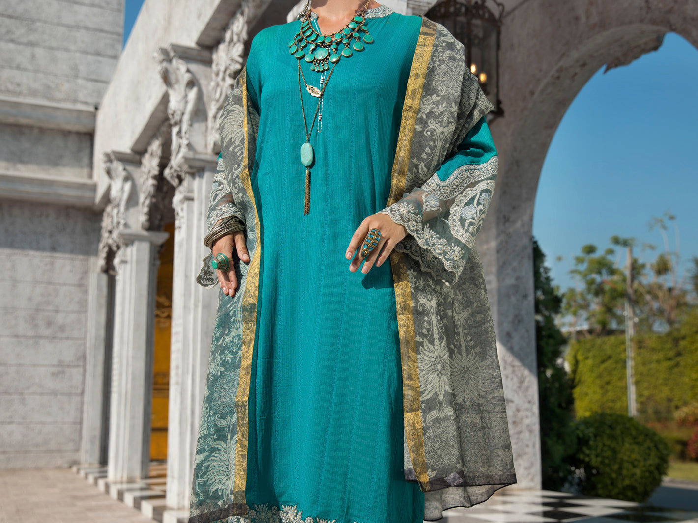 Sea Blue Nino Kara 3 Piece Unstitched - ALP-3PS-1256