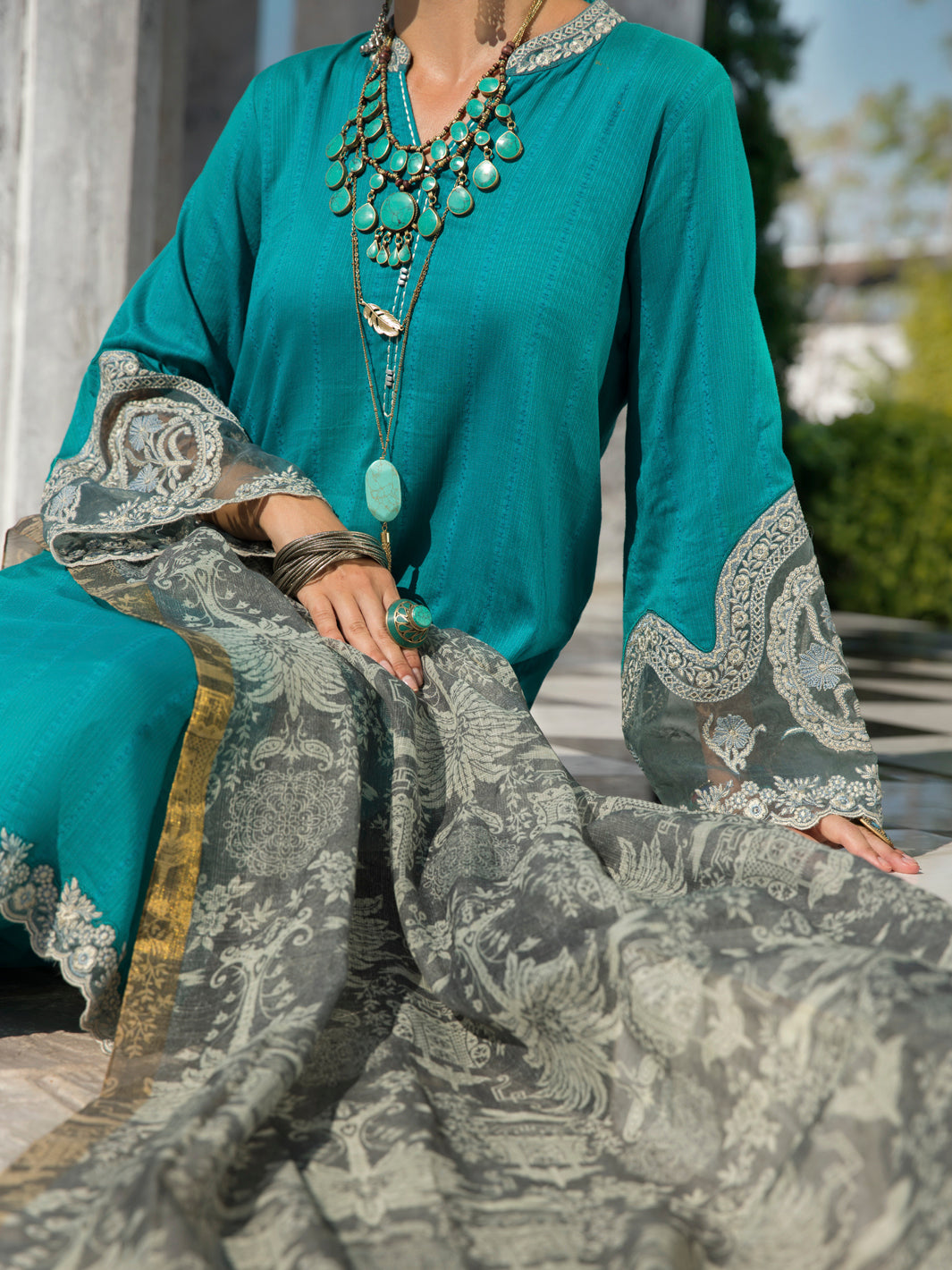 Sea Blue Nino Kara 3 Piece Unstitched - ALP-3PS-1256