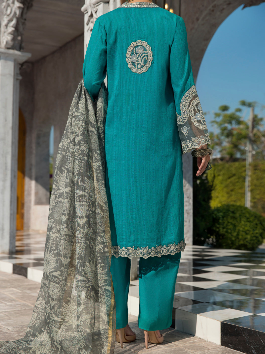 Sea Blue Nino Kara 3 Piece Unstitched - ALP-3PS-1256