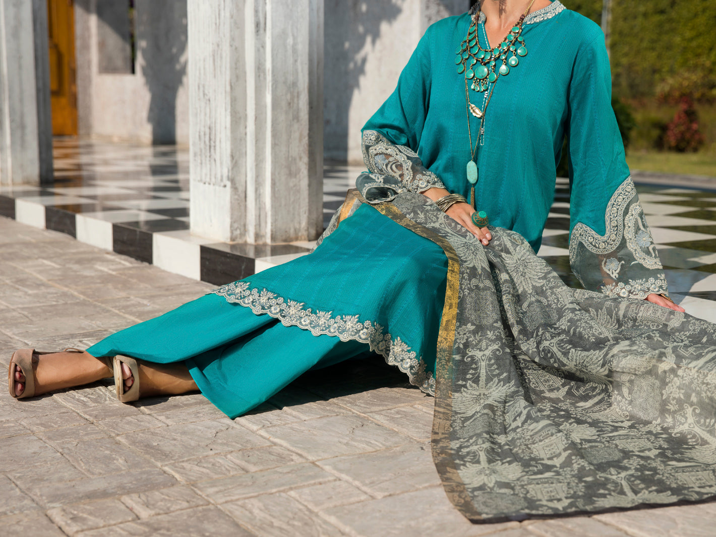 Sea Blue Nino Kara 3 Piece Unstitched - ALP-3PS-1256