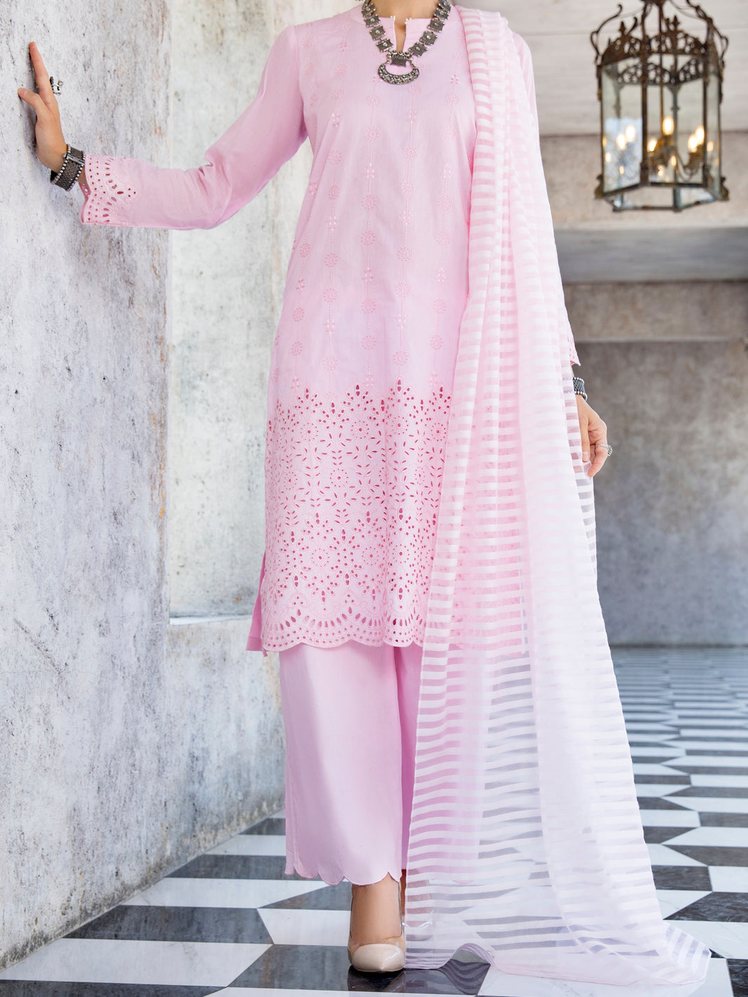 Pink Schiffli Lawn 3Pc Unstitched - ALP-3PS-1257