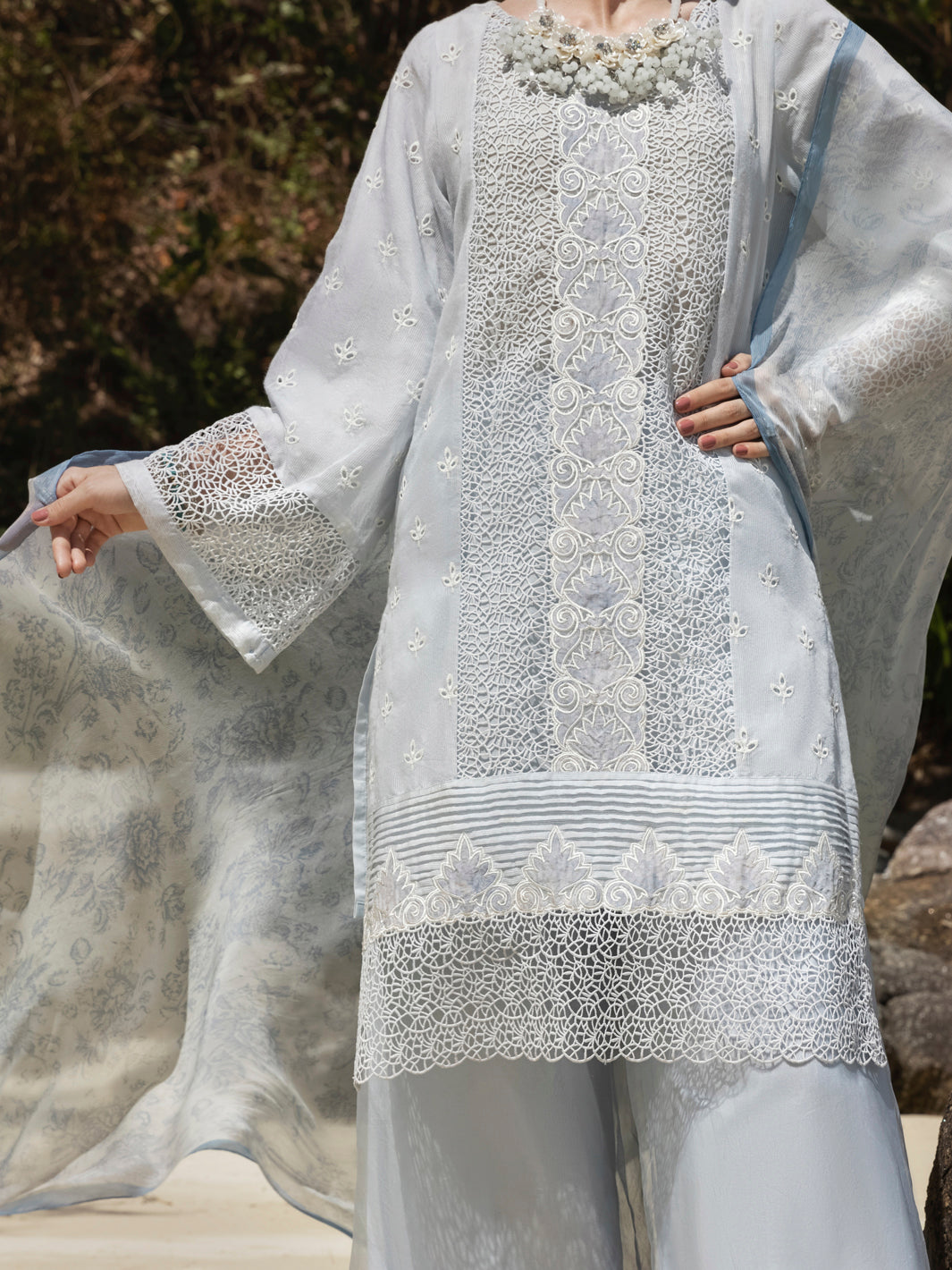Light Grey Khaddi Net 3 Piece Stitched - ALP-3PS-1273