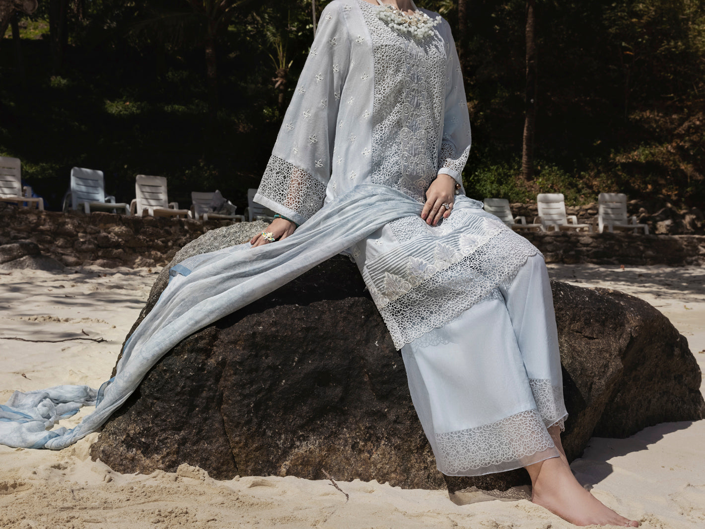 Light Grey Khaddi Net 3 Piece Stitched - ALP-3PS-1273