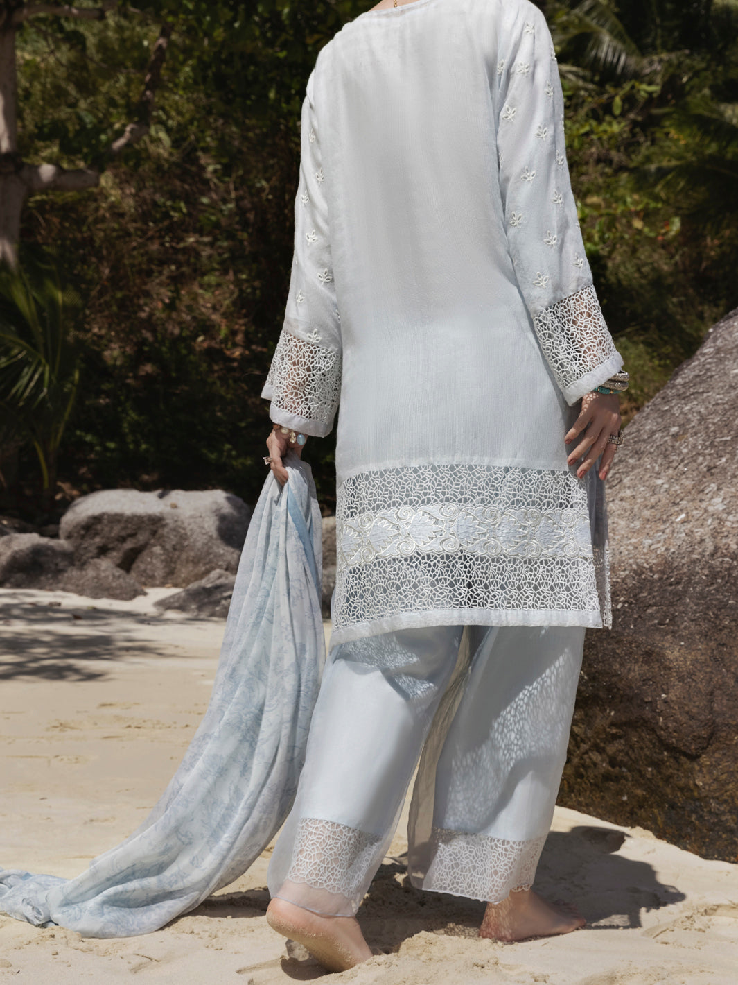 Light Grey Khaddi Net 3 Piece Unstitched - ALP-3PS-1273