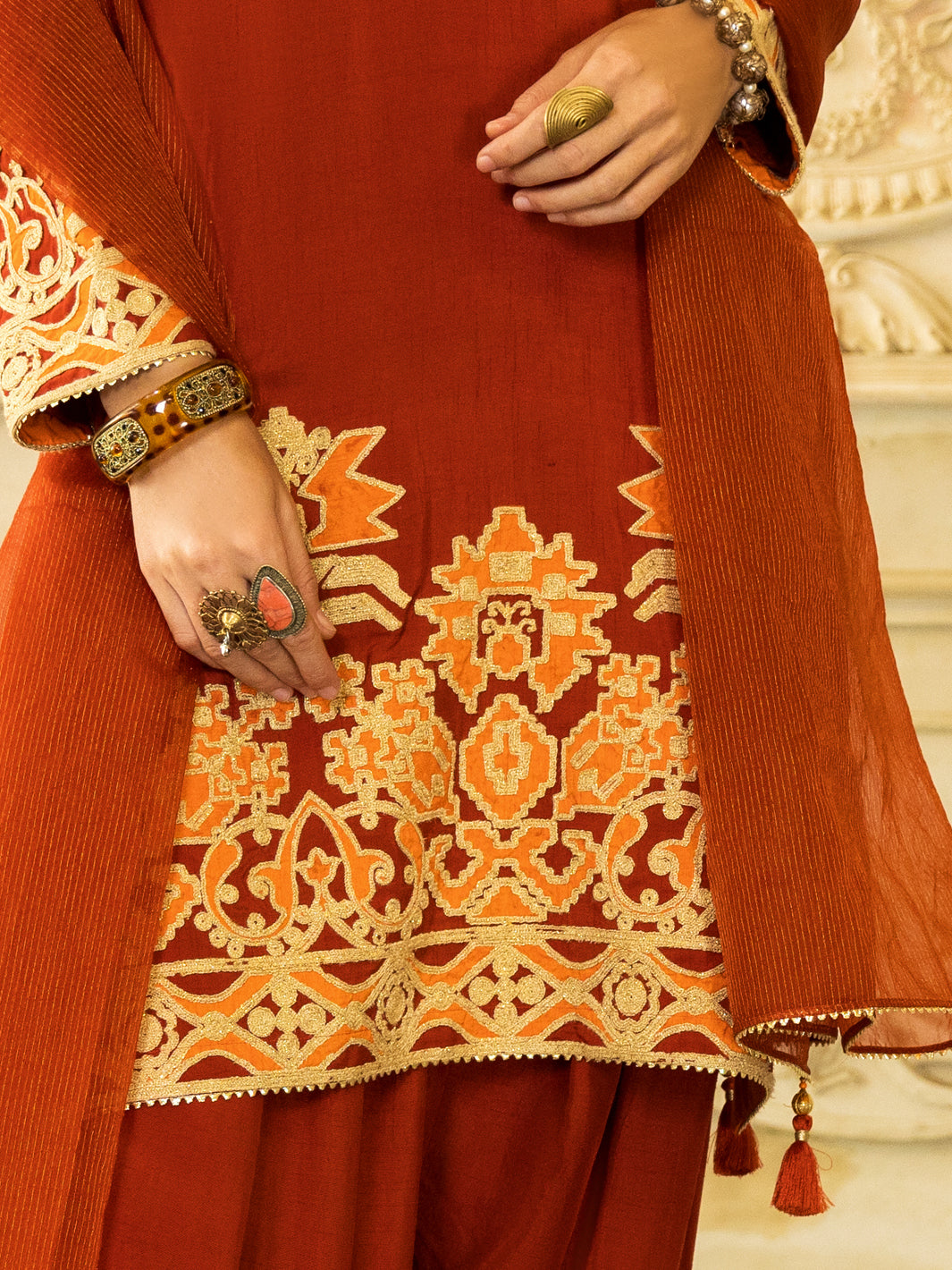 Rust Raw Silk 3Pc Stitched - ALP-3PS-1278