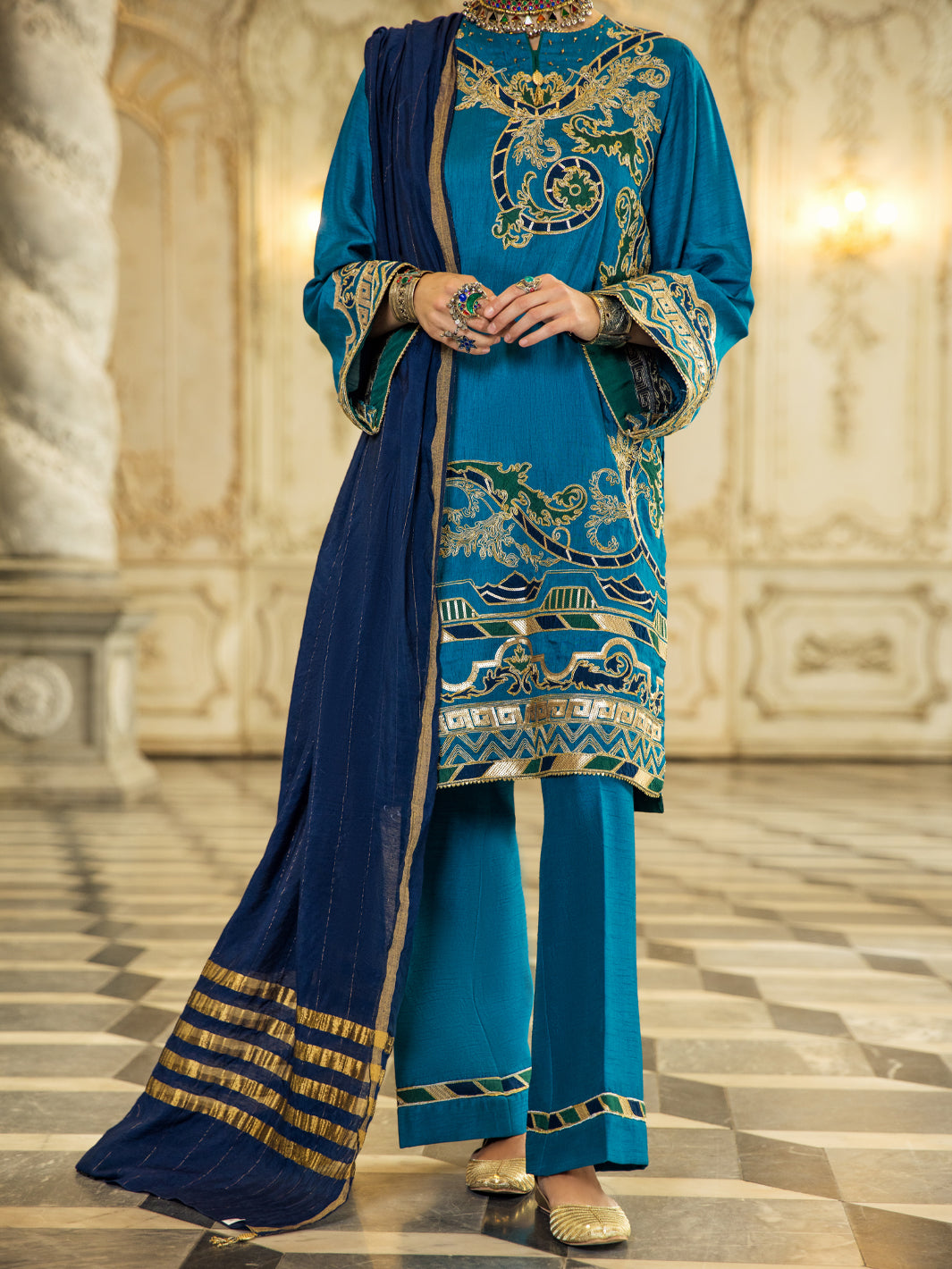 Blue Raw Silk 3Pc Stitched - ALP-3PS-1279