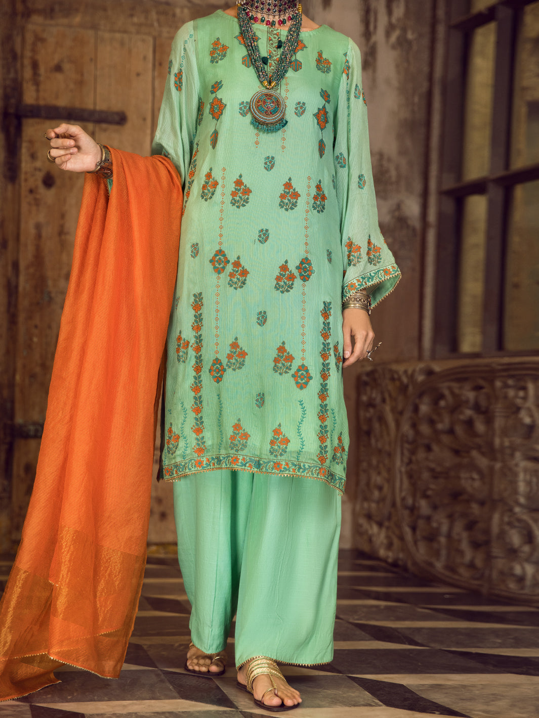 Sea Green Khaddi Silk 3Pc Stitched - ALP-3PS-1283
