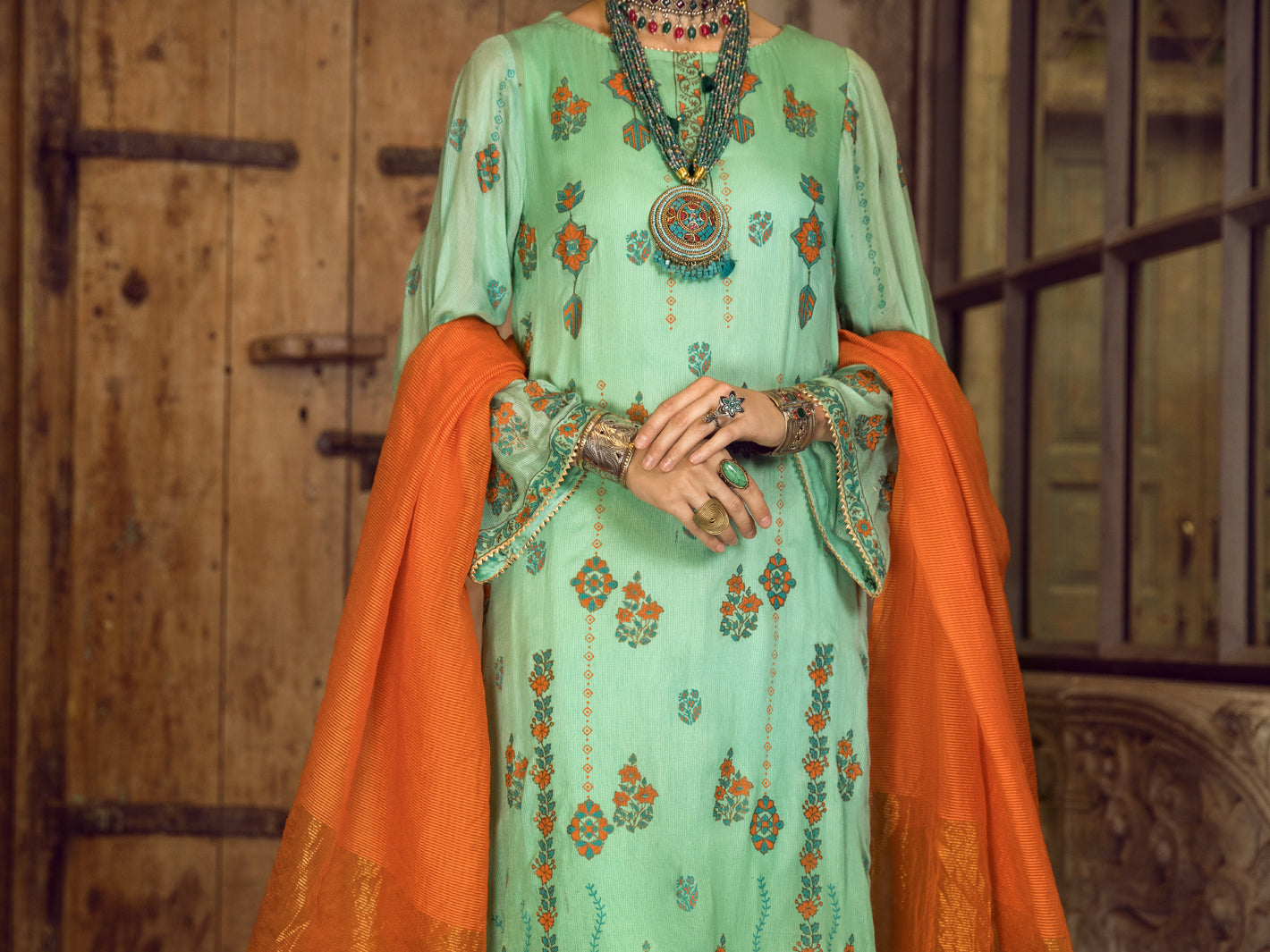 Sea Green Khaddi Silk 3Pc Stitched - ALP-3PS-1283