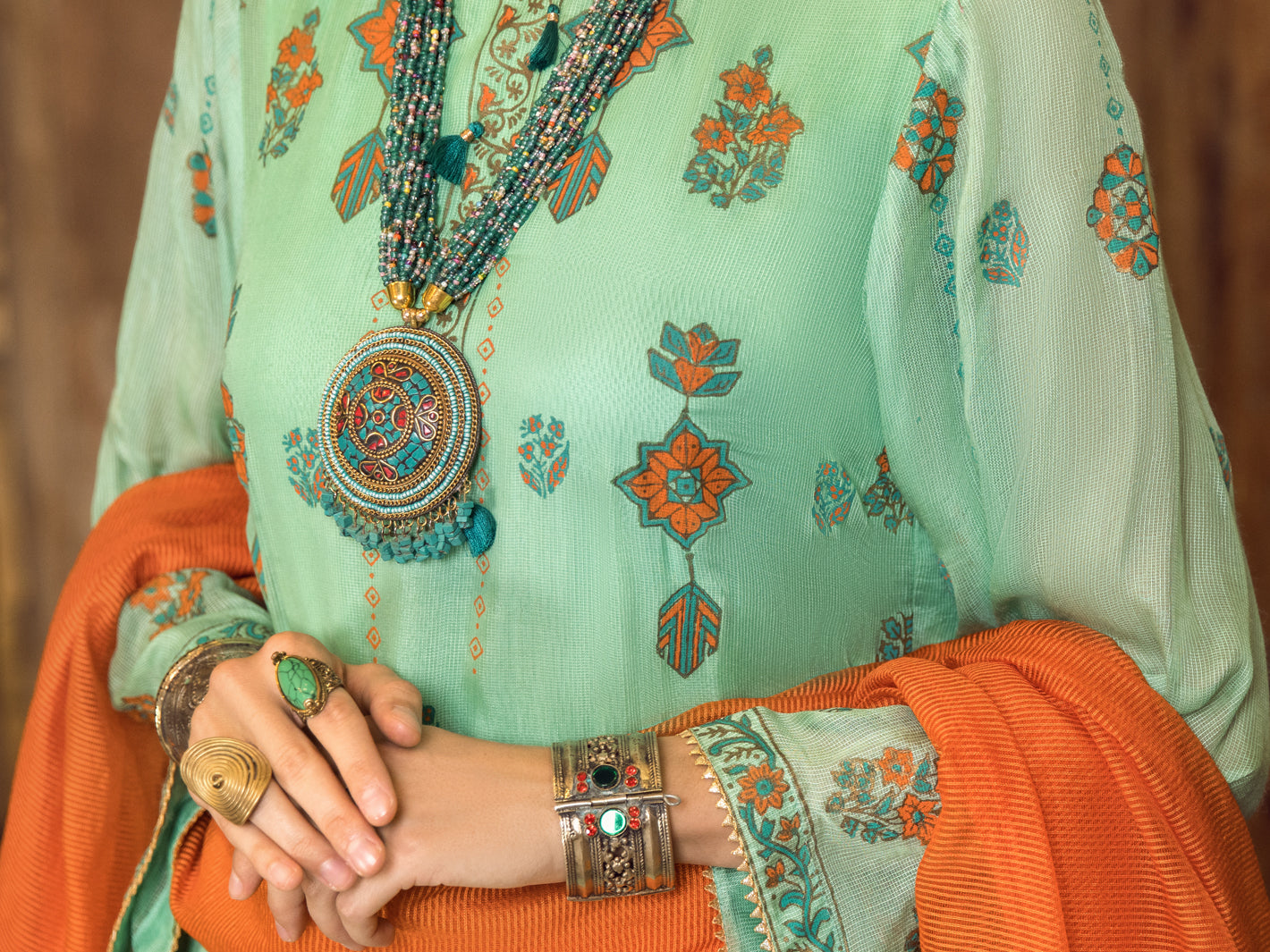 Sea Green Khaddi Silk 3Pc Stitched - ALP-3PS-1283