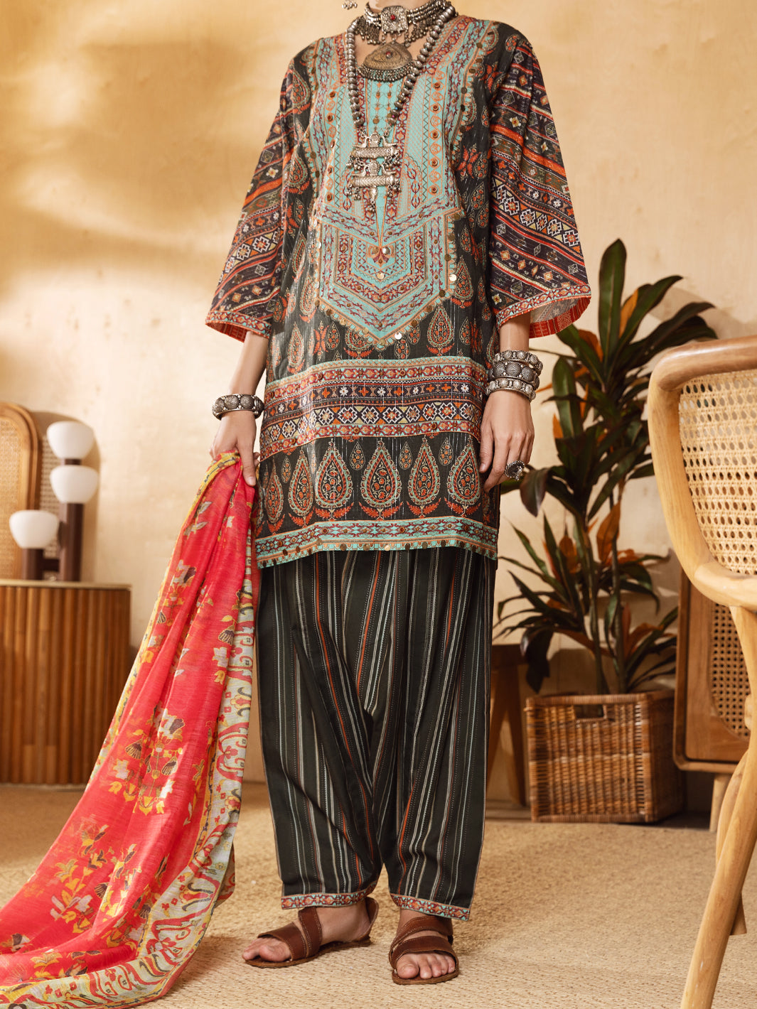 Green Hand-Woven Lurex 3 Piece Stitched - ALP-3PS-1302
