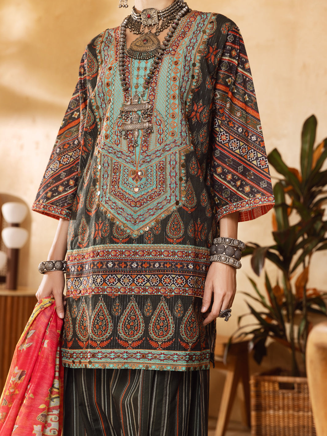Green Hand-Woven Lurex 3 Piece Stitched - ALP-3PS-1302