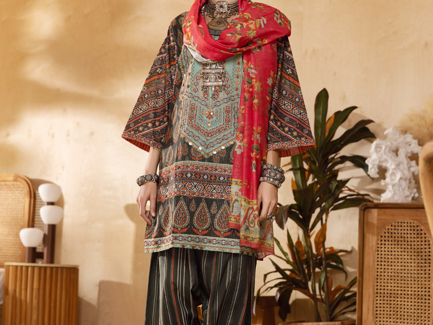 Green Hand-Woven Lurex 3 Piece Stitched - ALP-3PS-1302