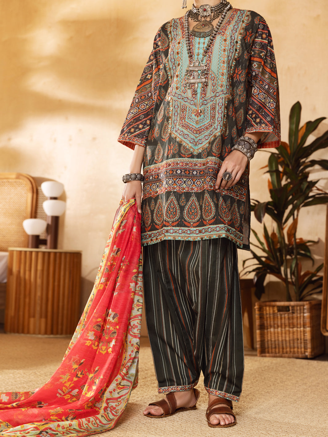 Green Hand-Woven Lurex 3 Piece Stitched - ALP-3PS-1302