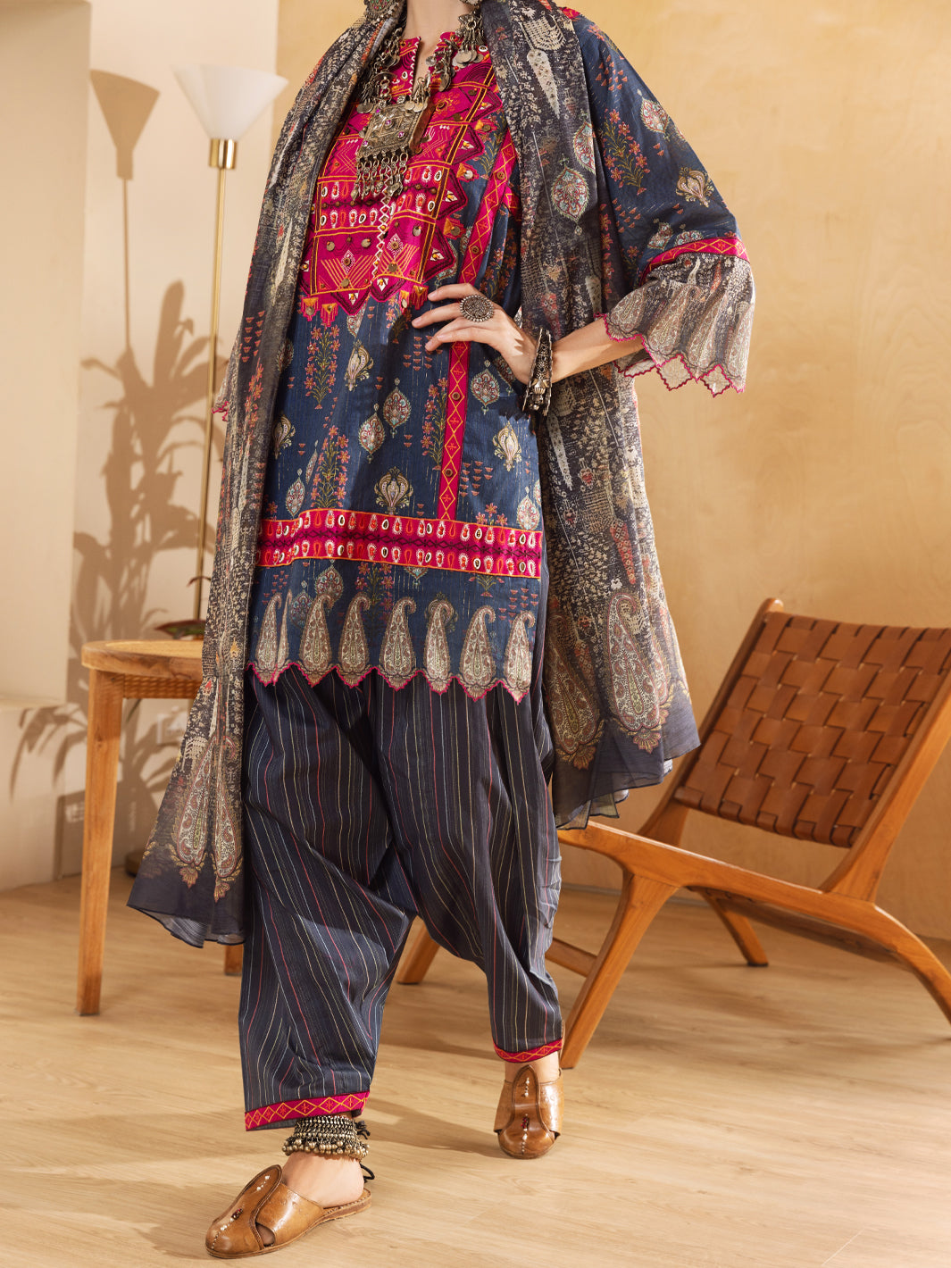 Blue Hand-Woven Lurex 3Pc Stitched - ALP-3PS-1303