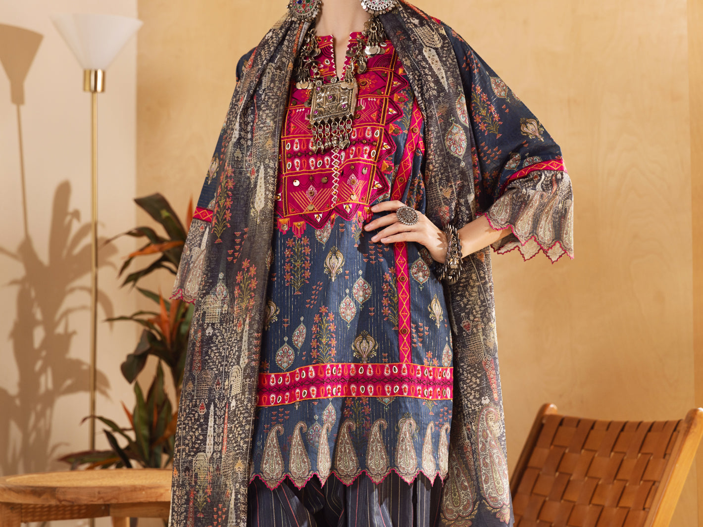 Blue Hand-Woven Lurex 3Pc Stitched - ALP-3PS-1303