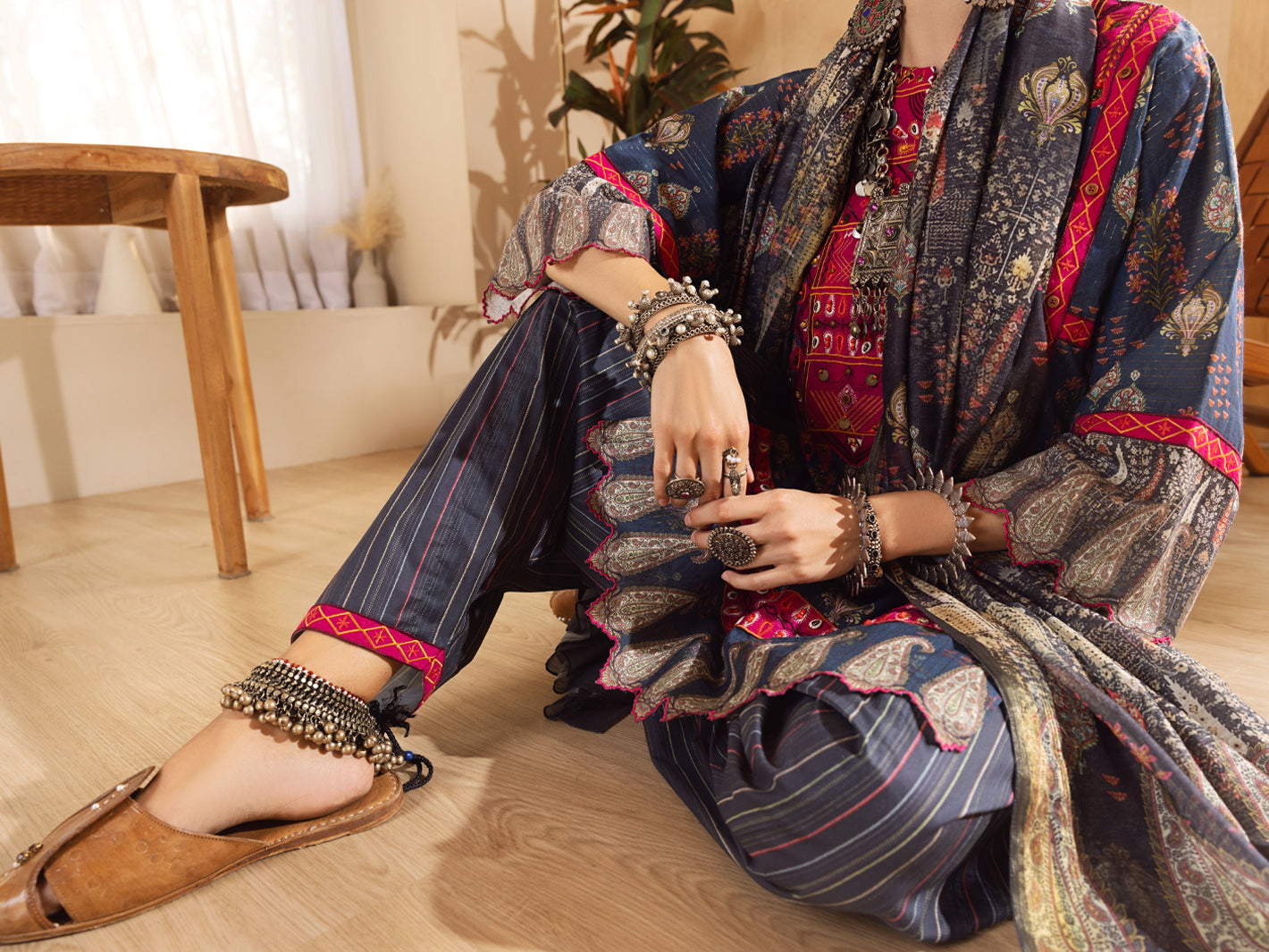 Blue Lurex Jacquard 3Pc Unstitched - ALP-3PS-1303