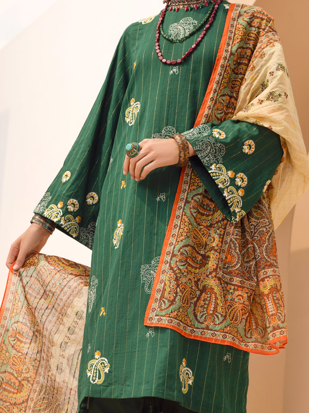 Dark Green Dobby 3Pc Unstitched - ALP-3PS-1311