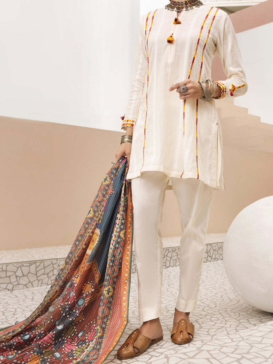 Off White Woolen 3Pc Unstitched - ALP-3PS-1313