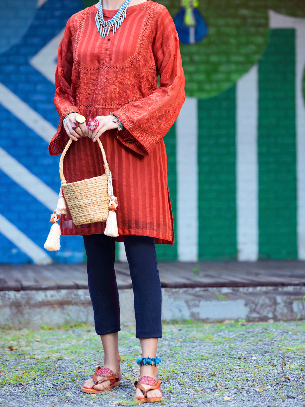 Rust Khaddi Net Tunic - ALP-LK-1351