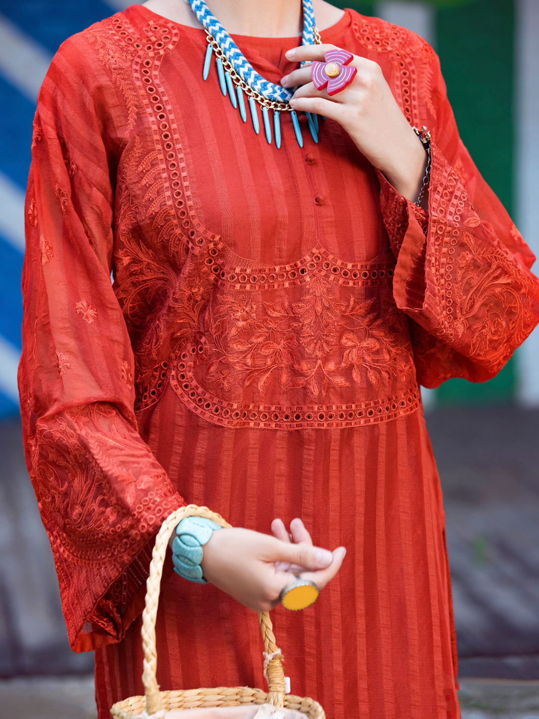 Rust Khaddi Net Tunic - ALP-LK-1351