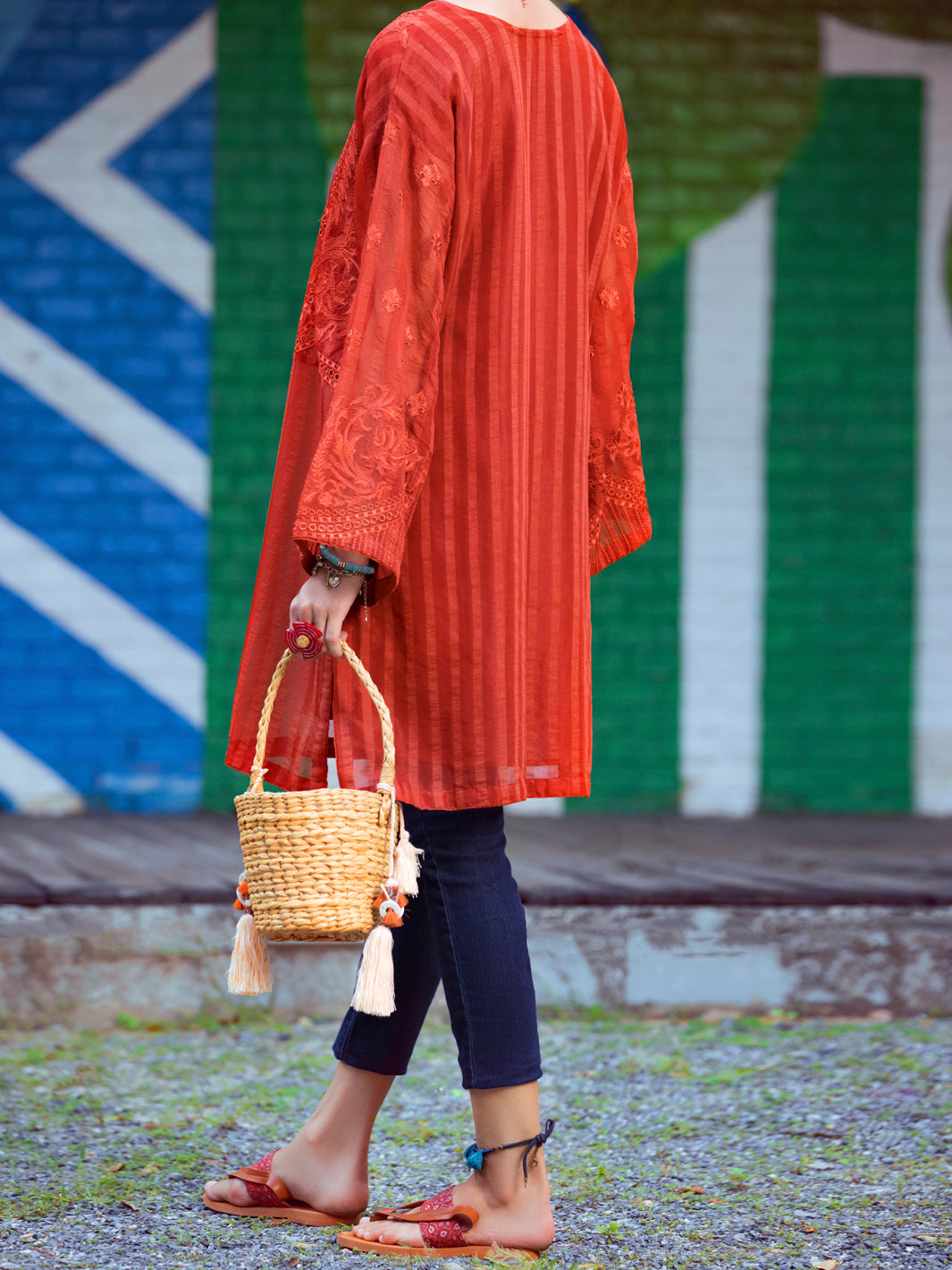 Rust Khaddi Net Tunic - ALP-LK-1351