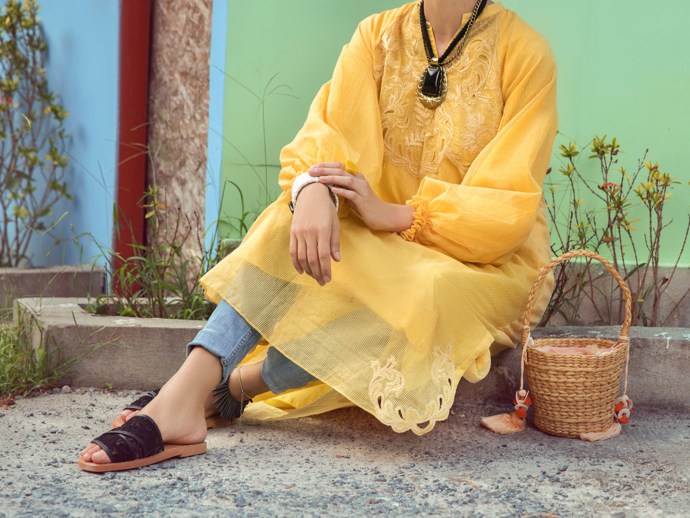 Yellow Khaddi Net Tunic - ALP-LK-1355