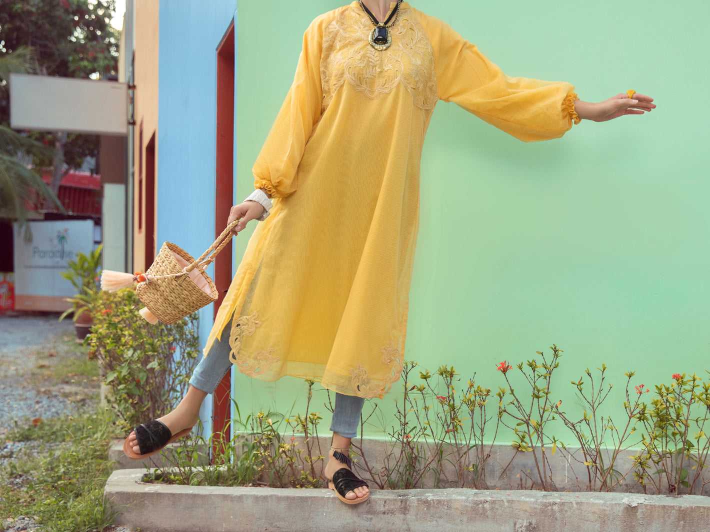 Yellow Khaddi Net Tunic - ALP-LK-1355