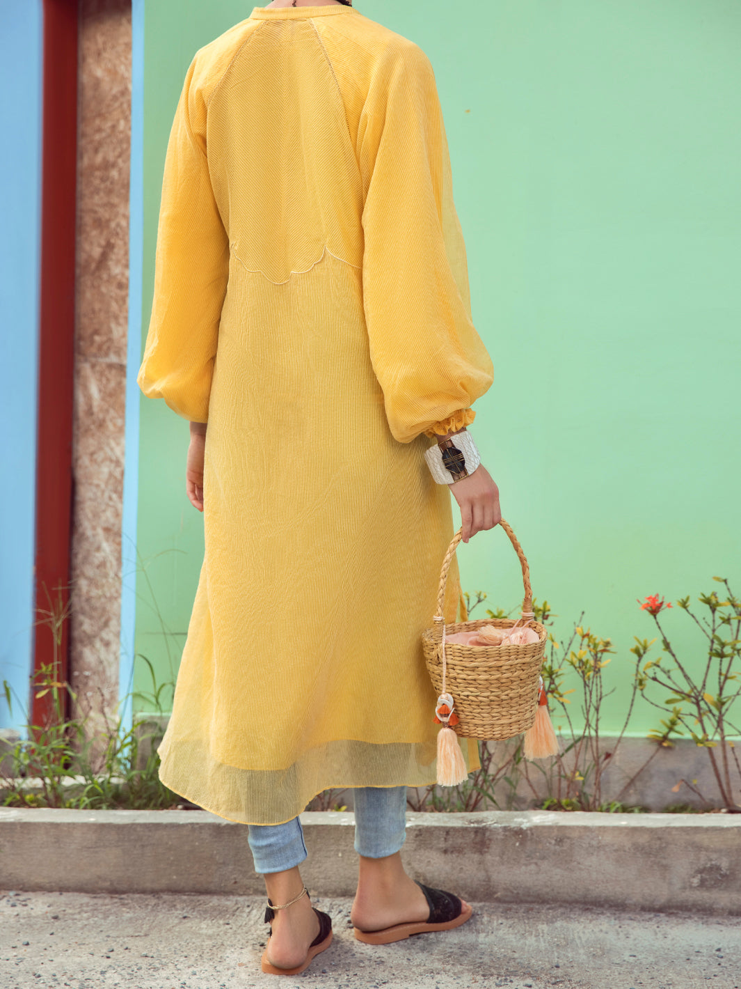 Yellow Khaddi Net Tunic - ALP-LK-1355