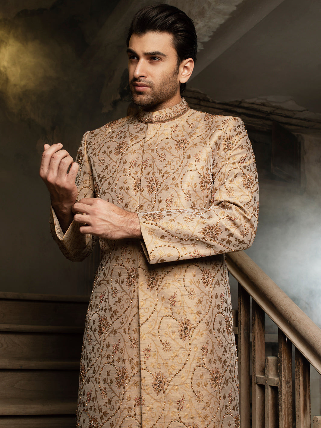 Beige Blended Sherwani - AL-SW-135