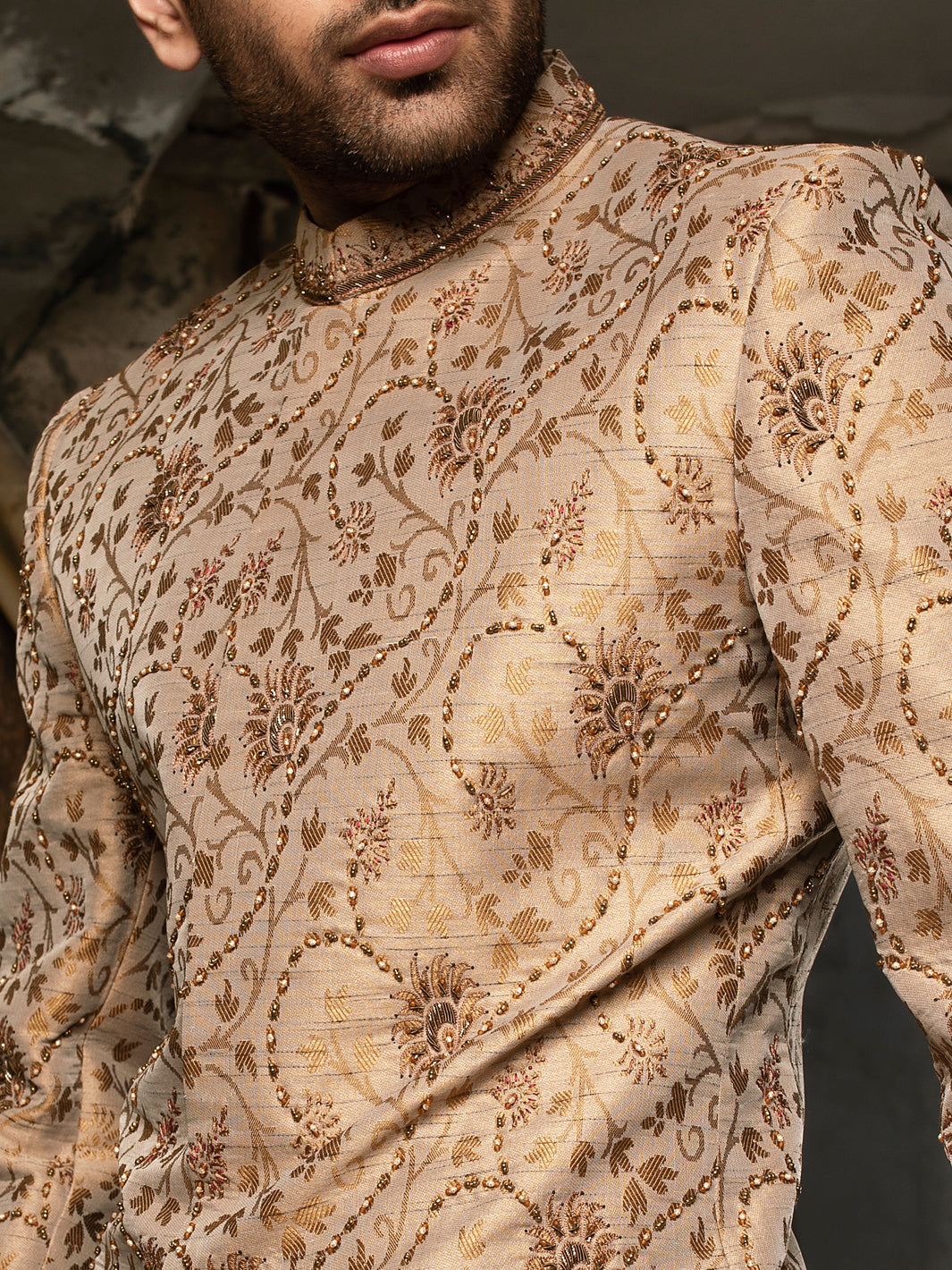 Beige Blended Sherwani - AL-SW-135