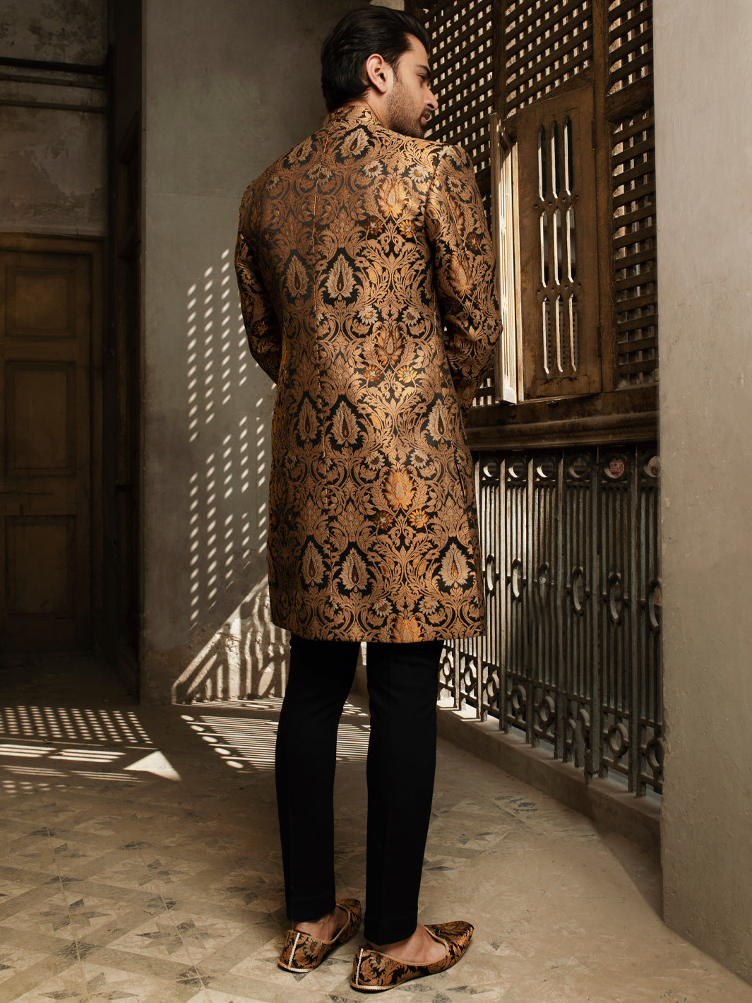 Black & Gold Blended Sherwani - AL-SW-137