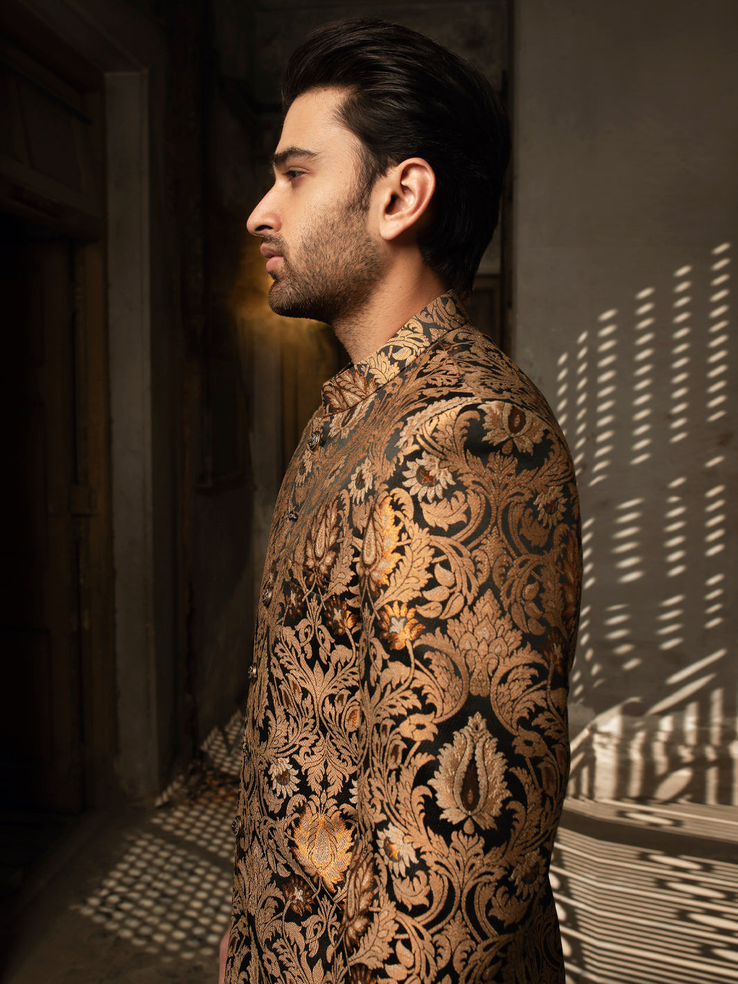 Black & Gold Blended Sherwani - AL-SW-137