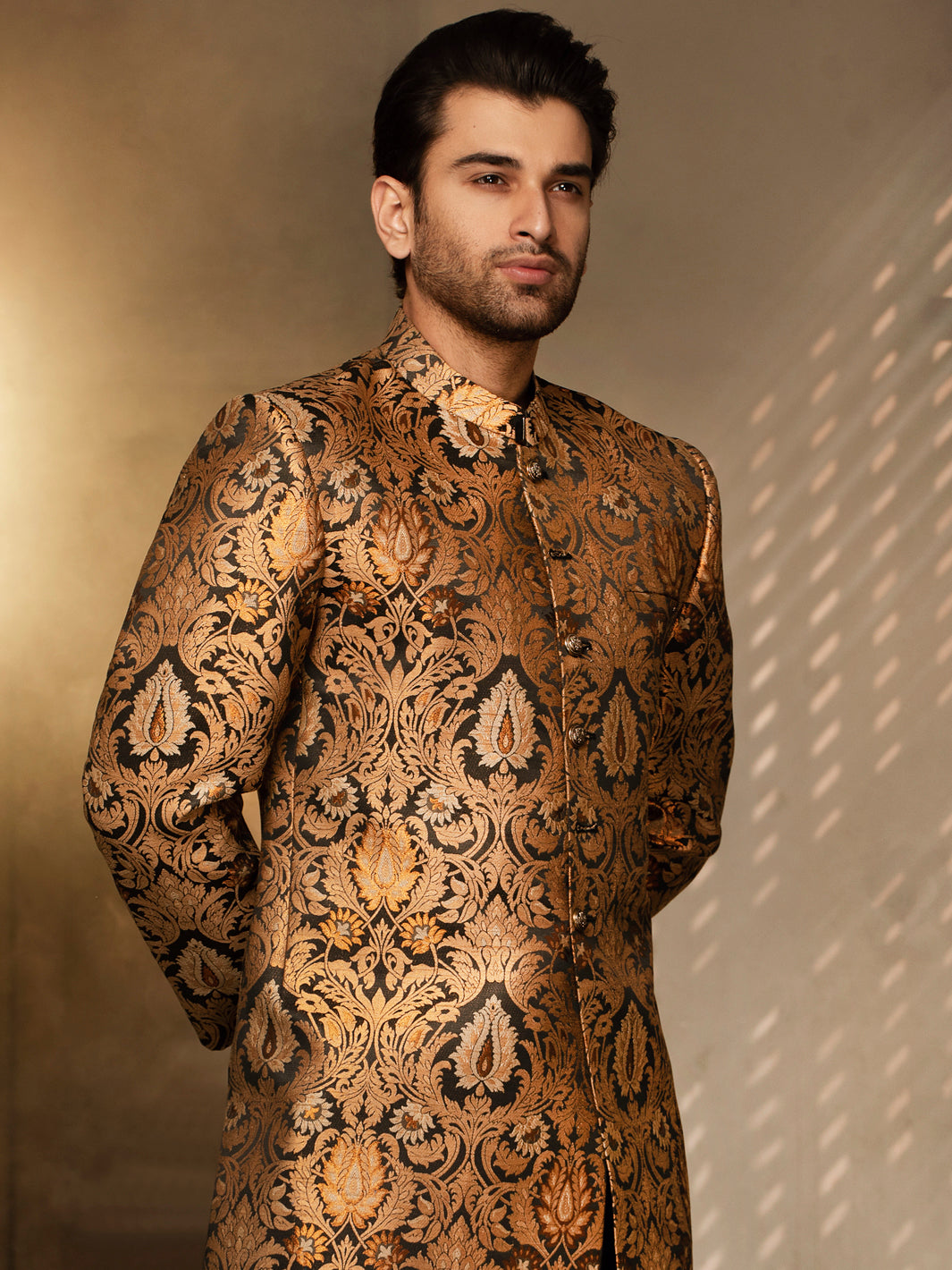 Black & Gold Blended Sherwani - AL-SW-137
