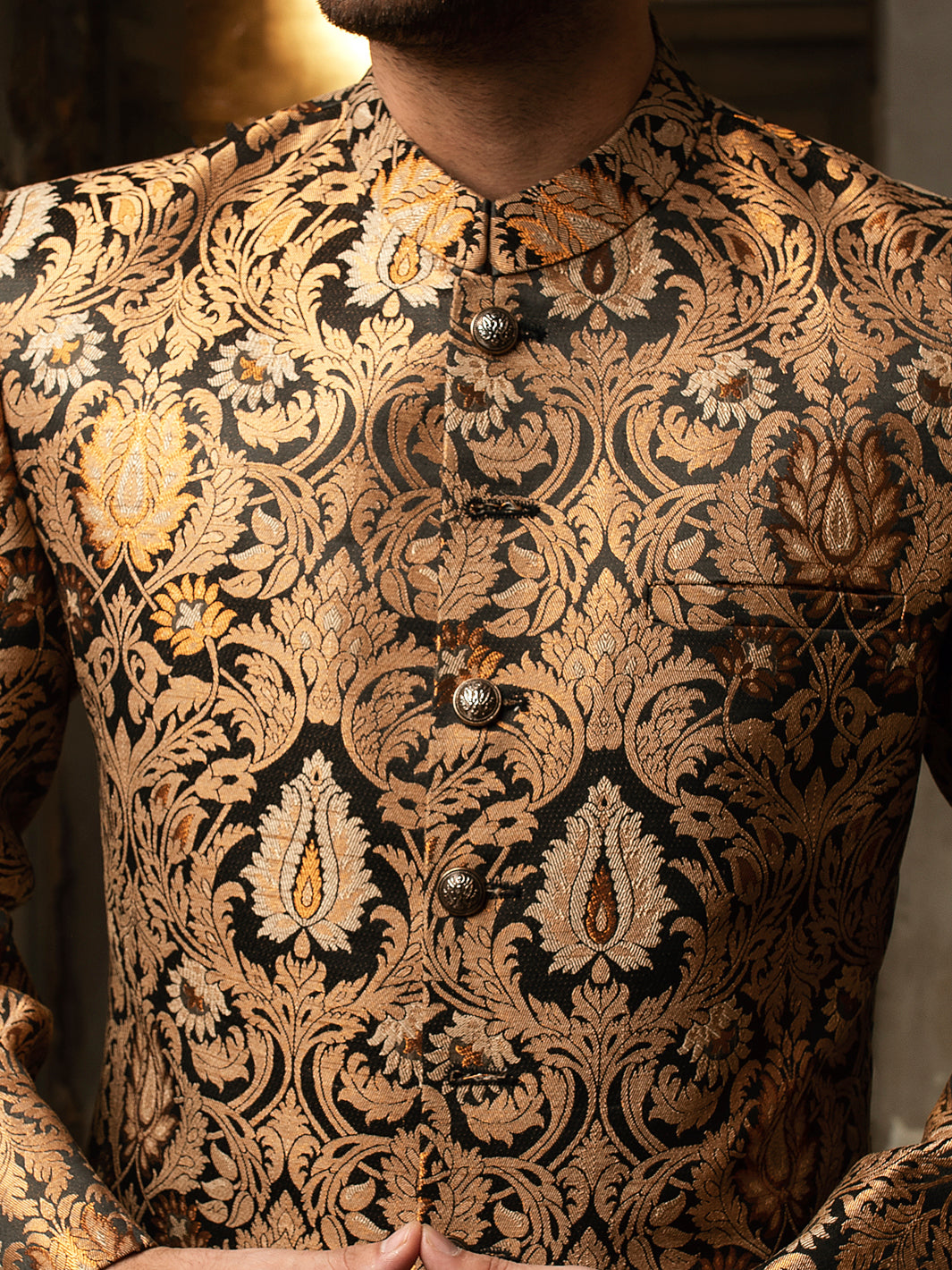 Black & Gold Blended Sherwani - AL-SW-137