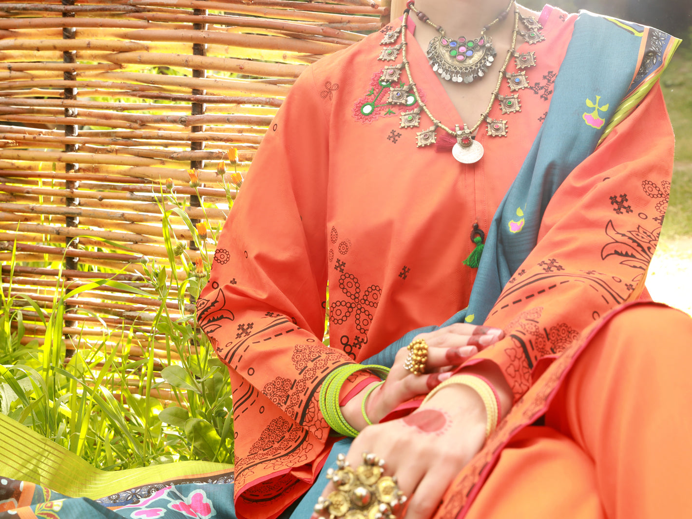 Orange Jacquard 3Pc Unstitched - ALP-3PS-1384